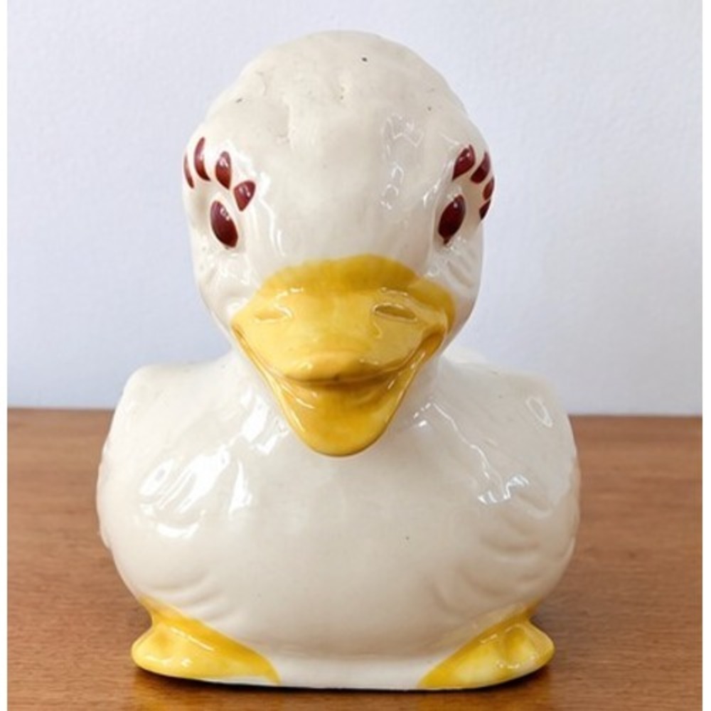 Vintage Ceramic Duck Planter Cream White Hand Painted Cottagecore 4.5"